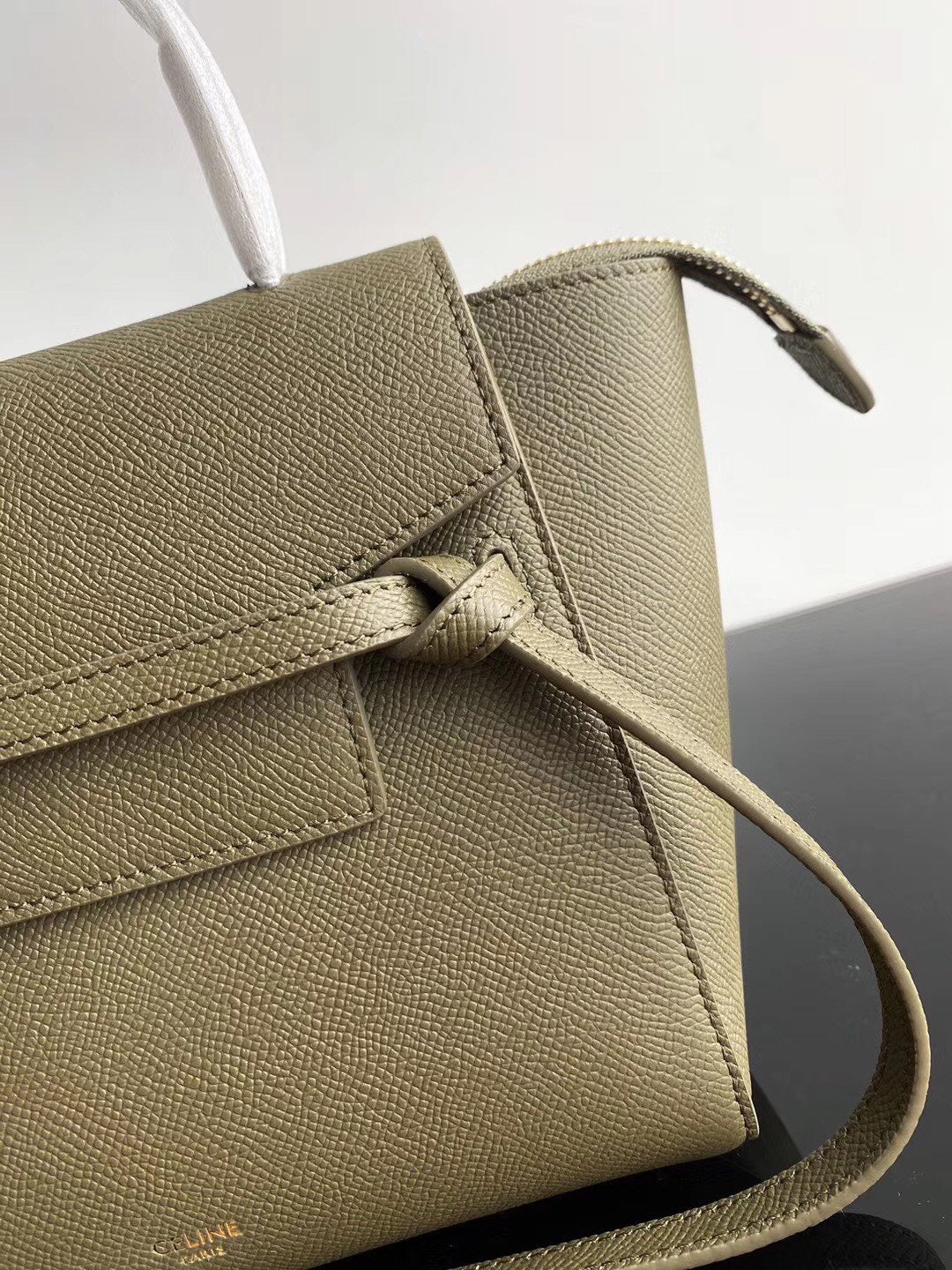 Celine Belt Nano Bag In Army Green Grained Calfskin