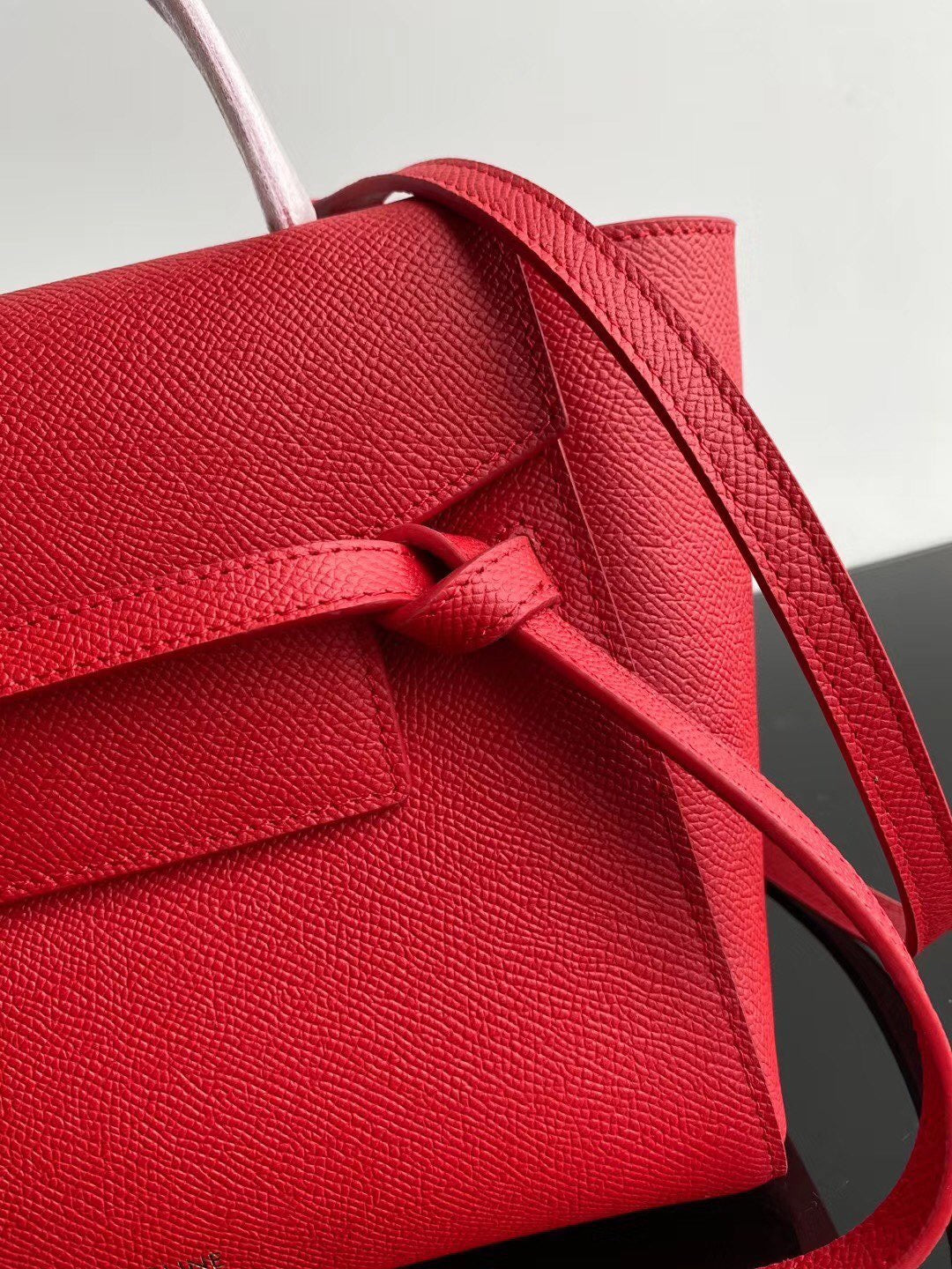 Celine Belt Nano Bag In Red Grained Calfskin