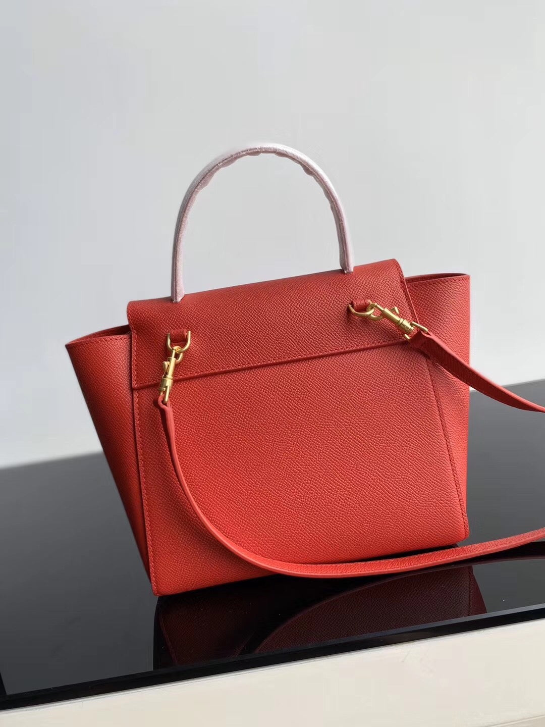 Celine Belt Nano Bag In Red Grained Calfskin