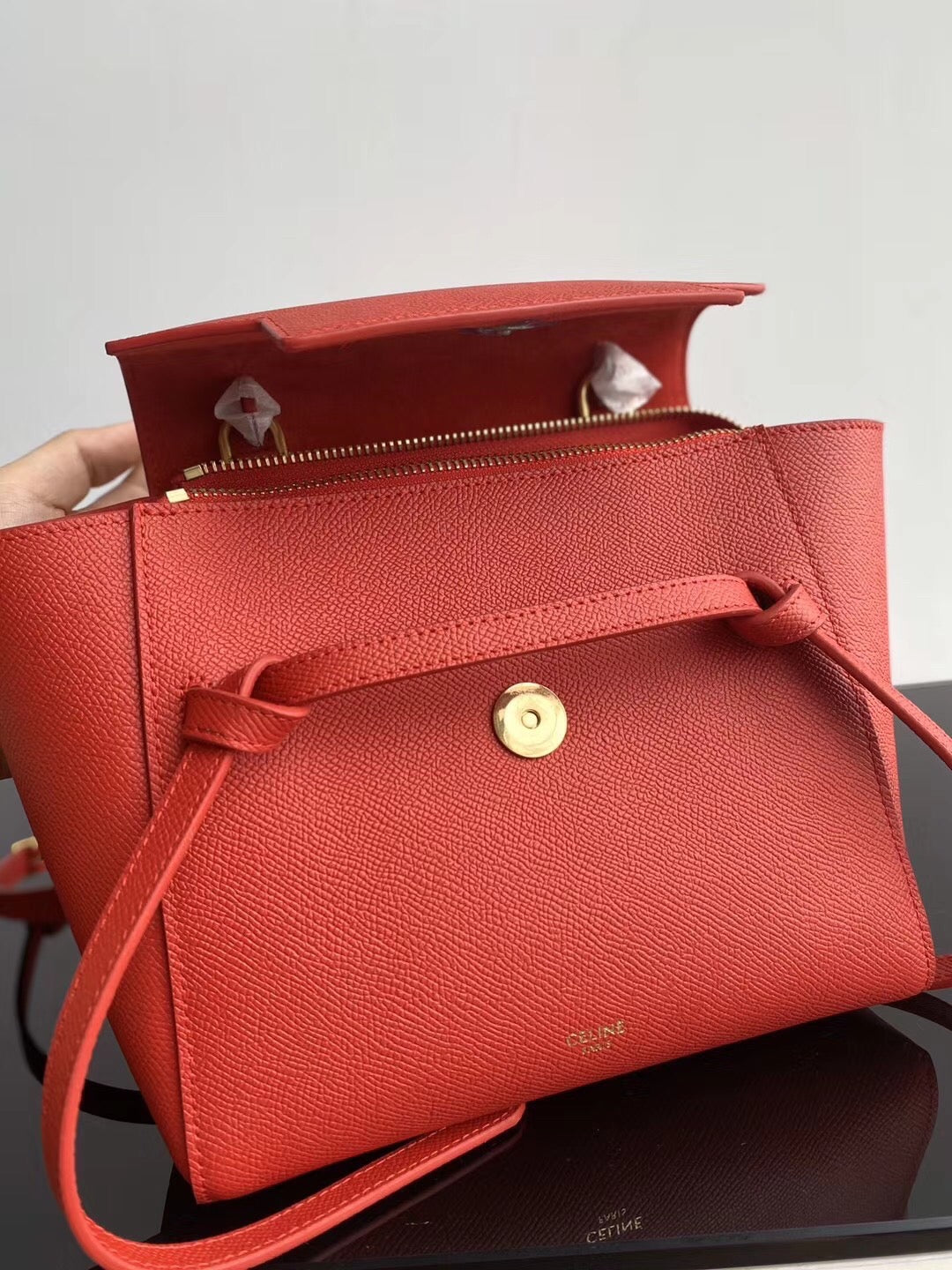 Celine Belt Nano Bag In Red Grained Calfskin