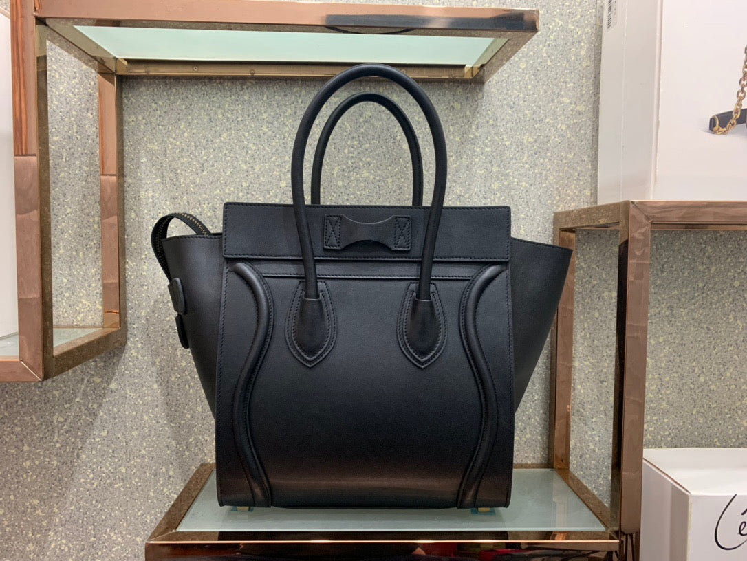 Celine Micro Luggage Tote Bag In Black Smooth Calfskin