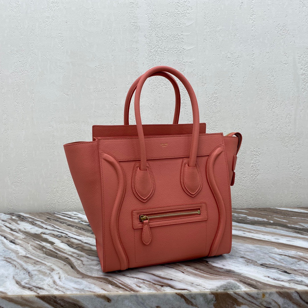 Celine Micro Luggage Tote Bag In Orange Smooth Calfskin