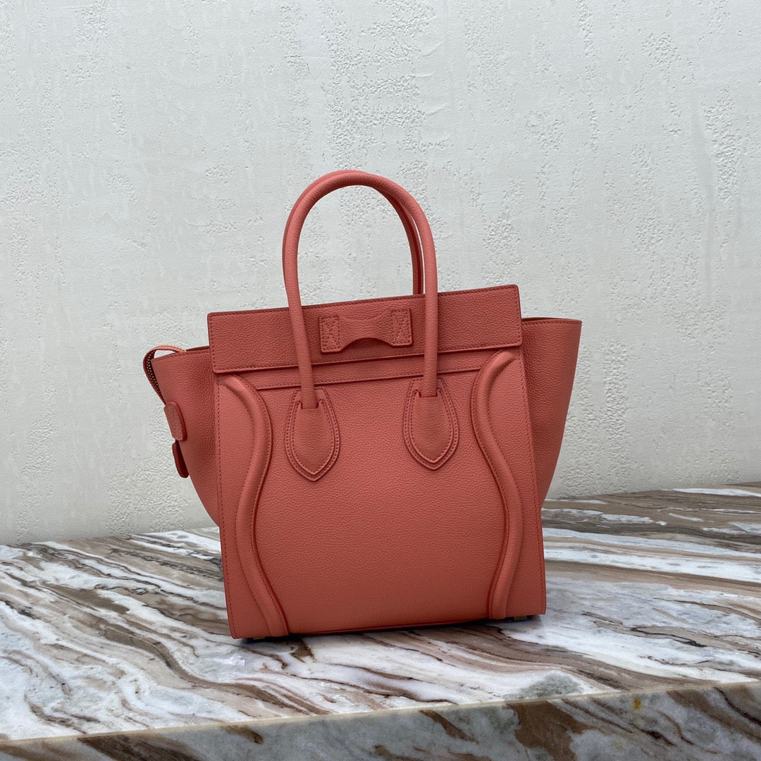 Celine Micro Luggage Tote Bag In Orange Smooth Calfskin