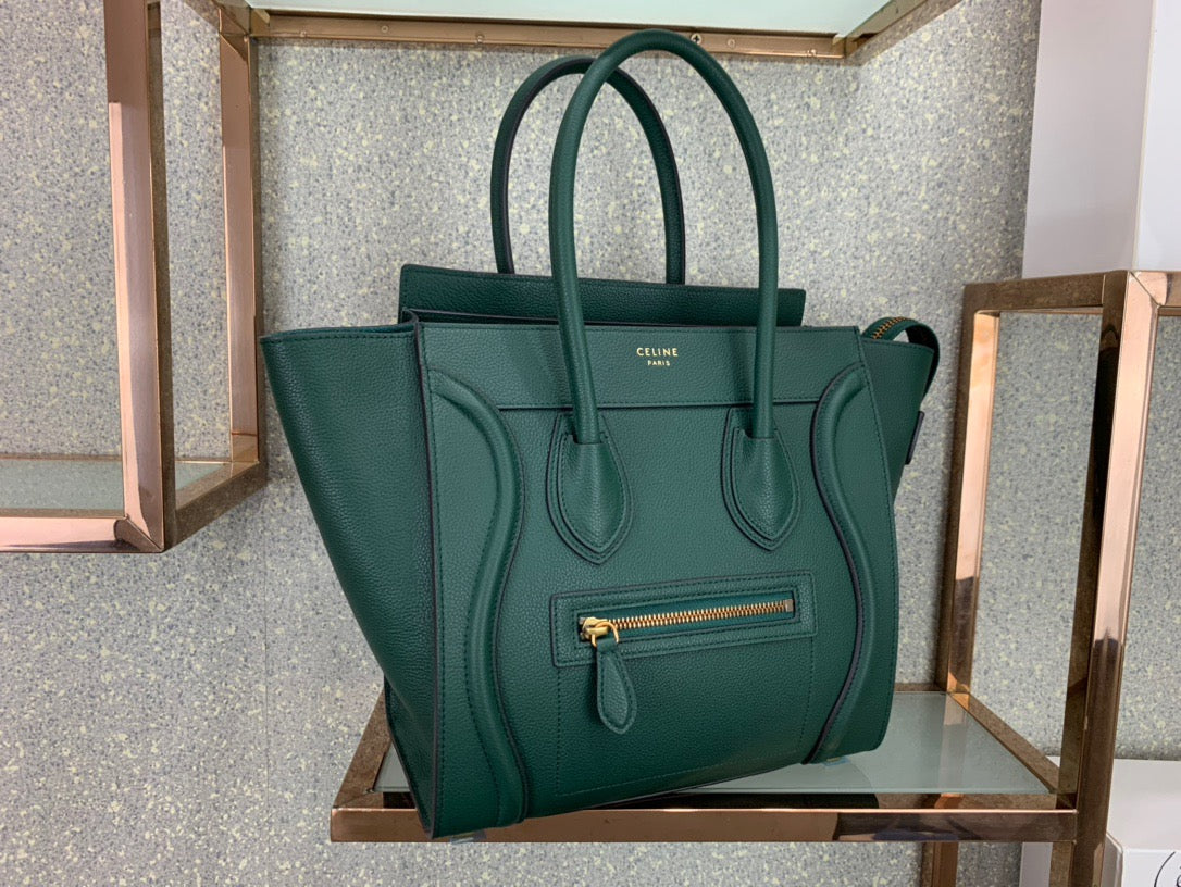 Celine Micro Luggage Tote Bag In Dark Green Smooth Calfskin