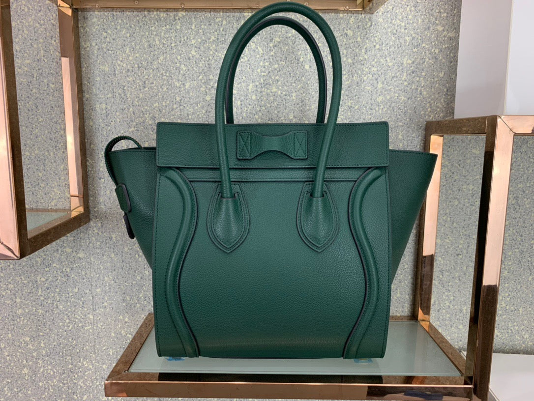 Celine Micro Luggage Tote Bag In Dark Green Smooth Calfskin