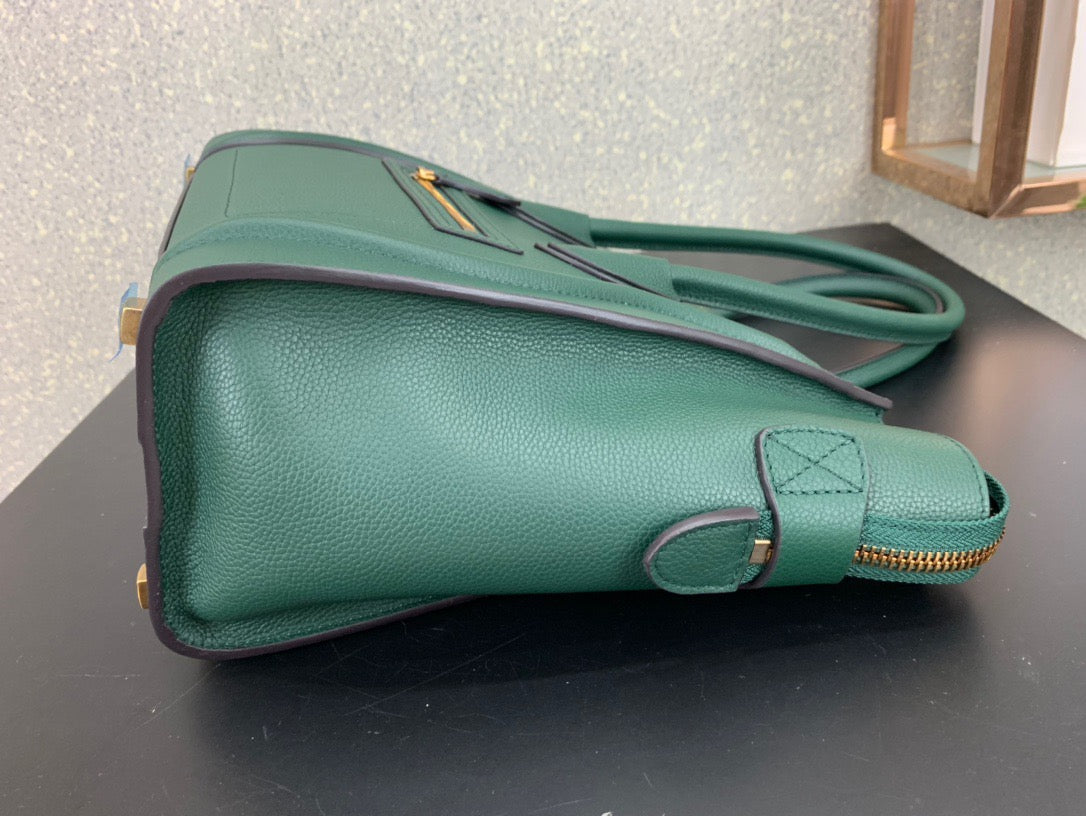 Celine Micro Luggage Tote Bag In Dark Green Smooth Calfskin