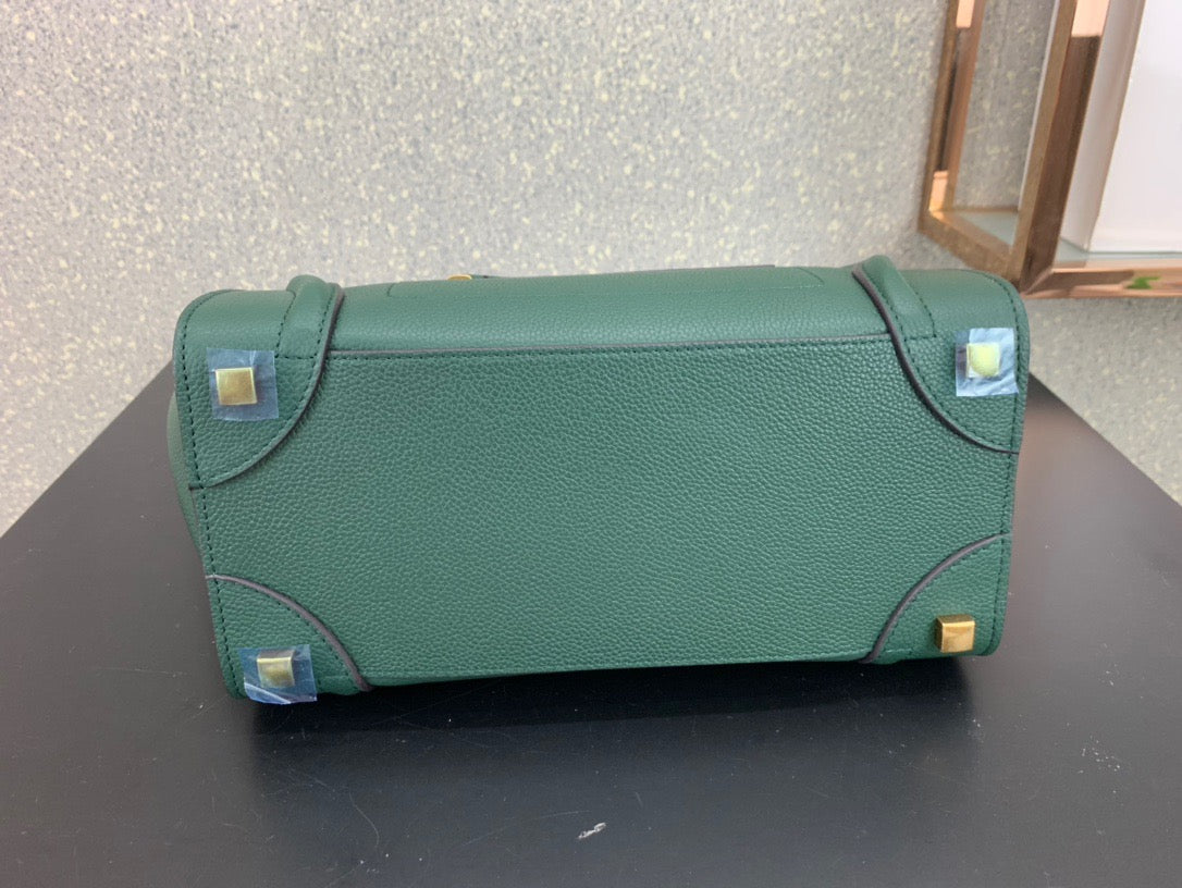 Celine Micro Luggage Tote Bag In Dark Green Smooth Calfskin