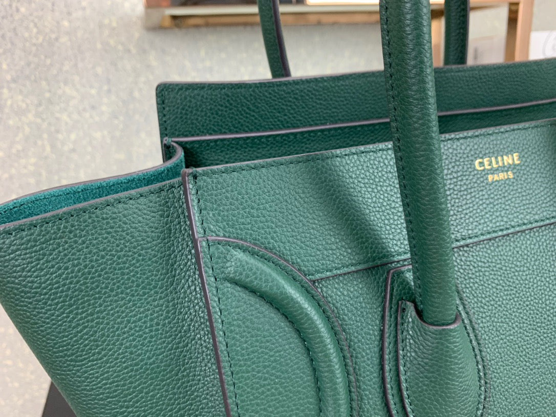 Celine Micro Luggage Tote Bag In Dark Green Smooth Calfskin