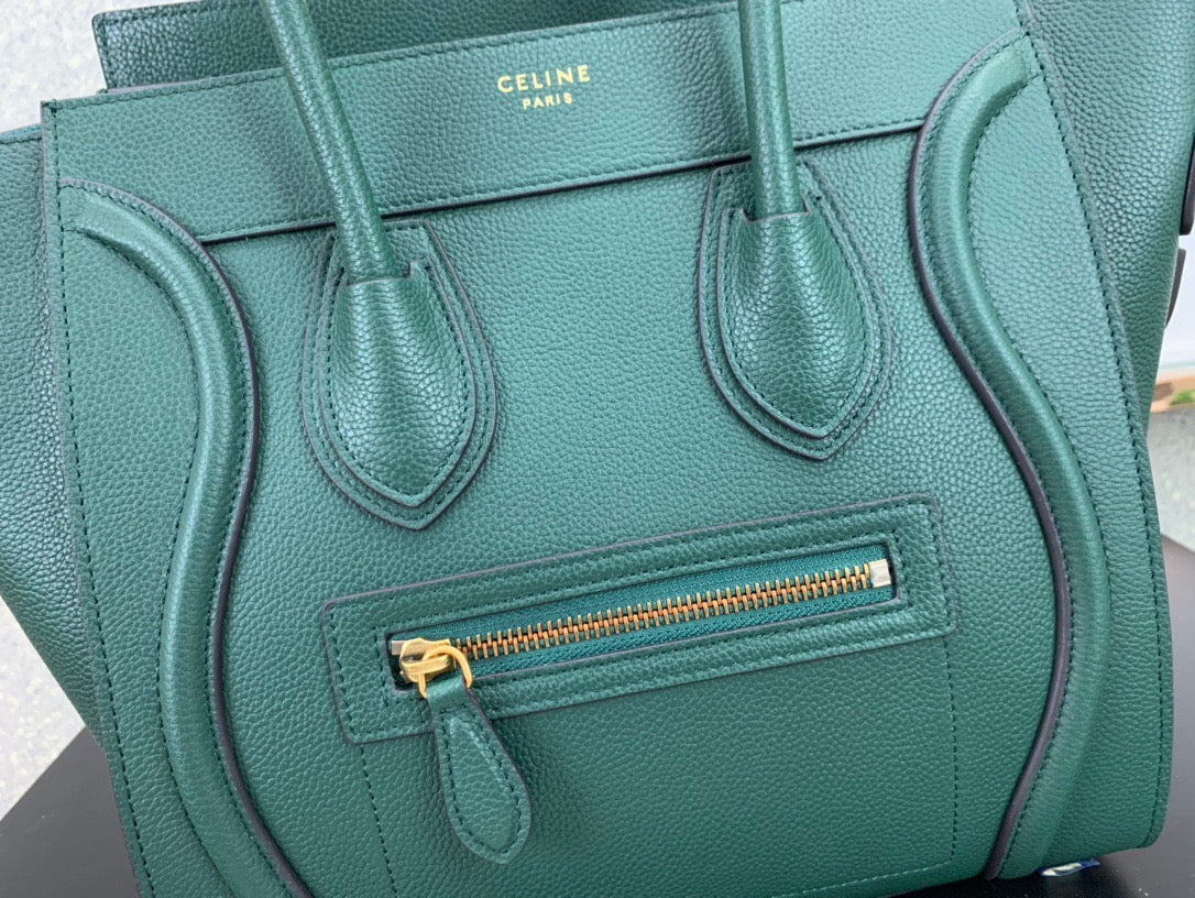 Celine Micro Luggage Tote Bag In Dark Green Smooth Calfskin