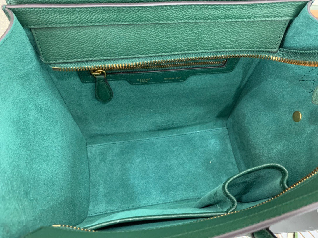 Celine Micro Luggage Tote Bag In Dark Green Smooth Calfskin