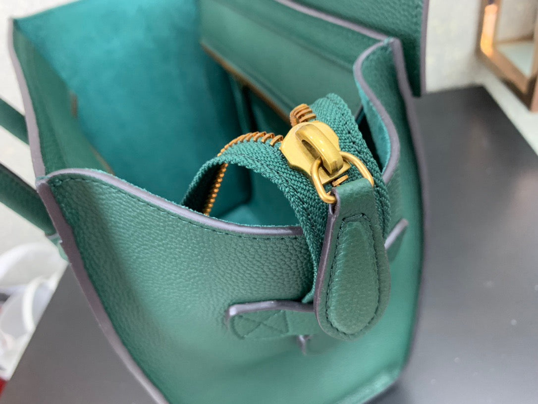 Celine Micro Luggage Tote Bag In Dark Green Smooth Calfskin