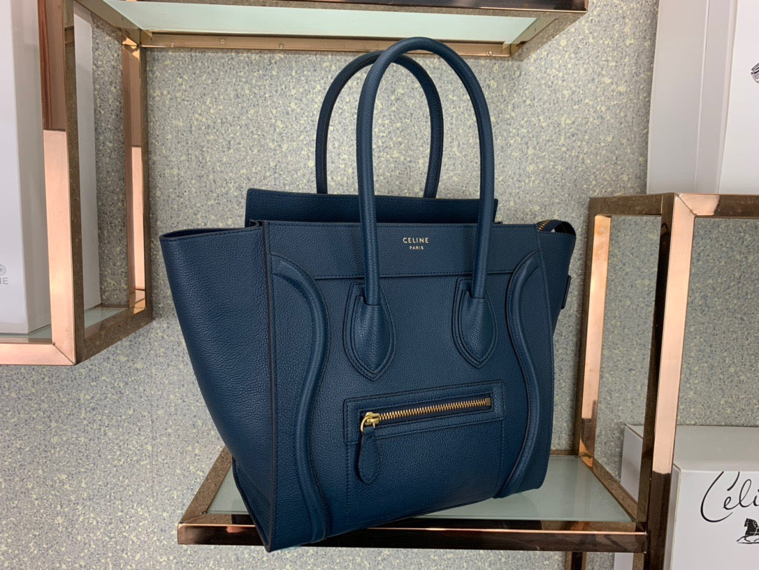 Celine Micro Luggage Tote Bag In Dark Blue Smooth Calfskin