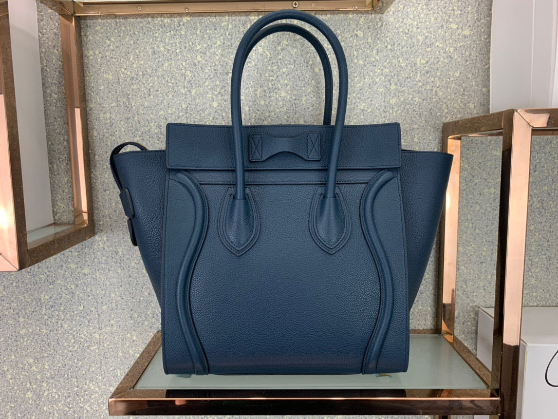 Celine Micro Luggage Tote Bag In Dark Blue Smooth Calfskin