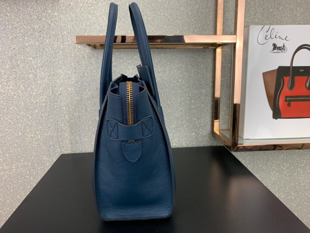 Celine Micro Luggage Tote Bag In Dark Blue Smooth Calfskin