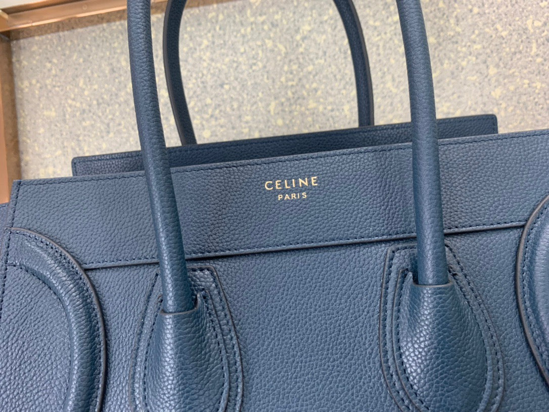 Celine Micro Luggage Tote Bag In Dark Blue Smooth Calfskin