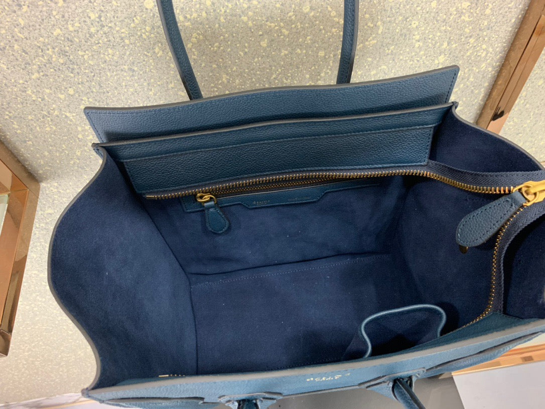 Celine Micro Luggage Tote Bag In Dark Blue Smooth Calfskin