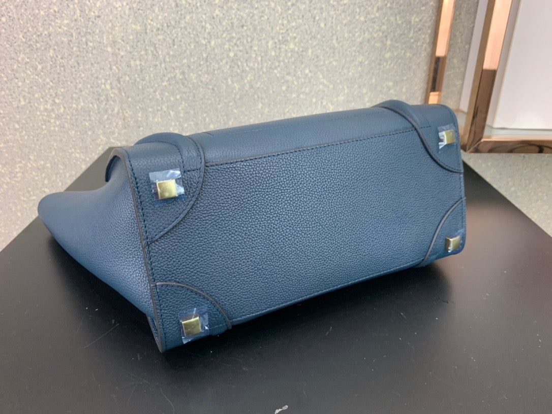 Celine Micro Luggage Tote Bag In Dark Blue Smooth Calfskin