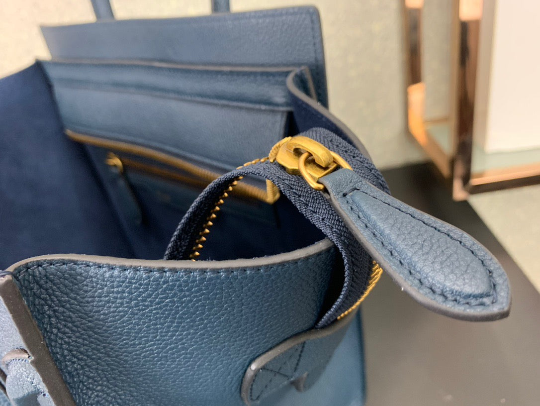 Celine Micro Luggage Tote Bag In Dark Blue Smooth Calfskin