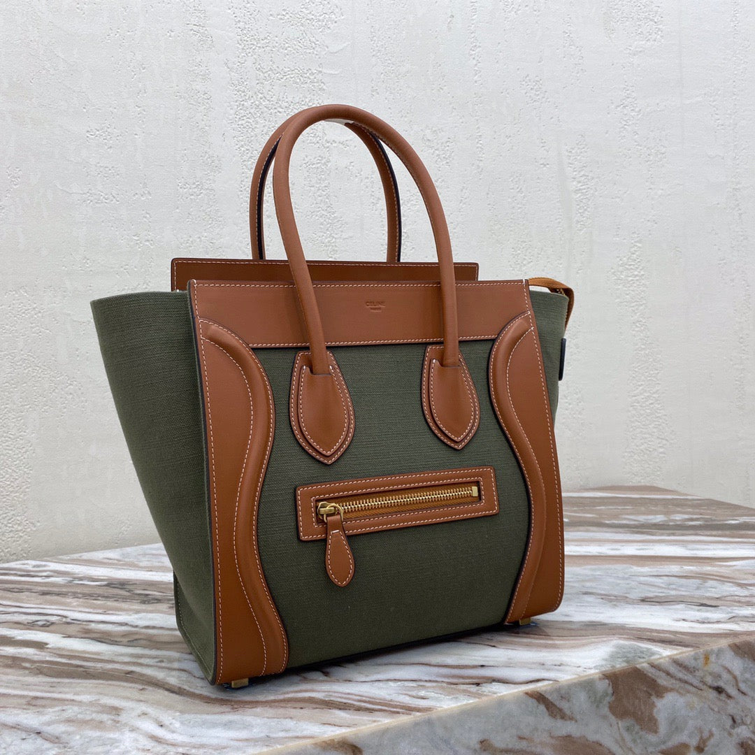 Celine Micro Luggage Tote Bag In Dark Green Smooth Calfskin