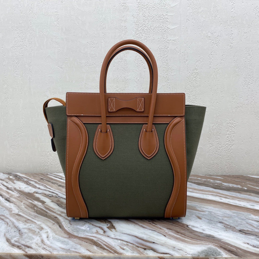 Celine Micro Luggage Tote Bag In Dark Green Smooth Calfskin