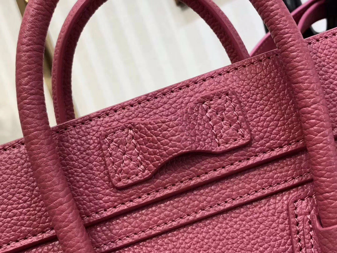 Celine Nano Luggage Tote Bag In Rose Red Drummed Calfskin