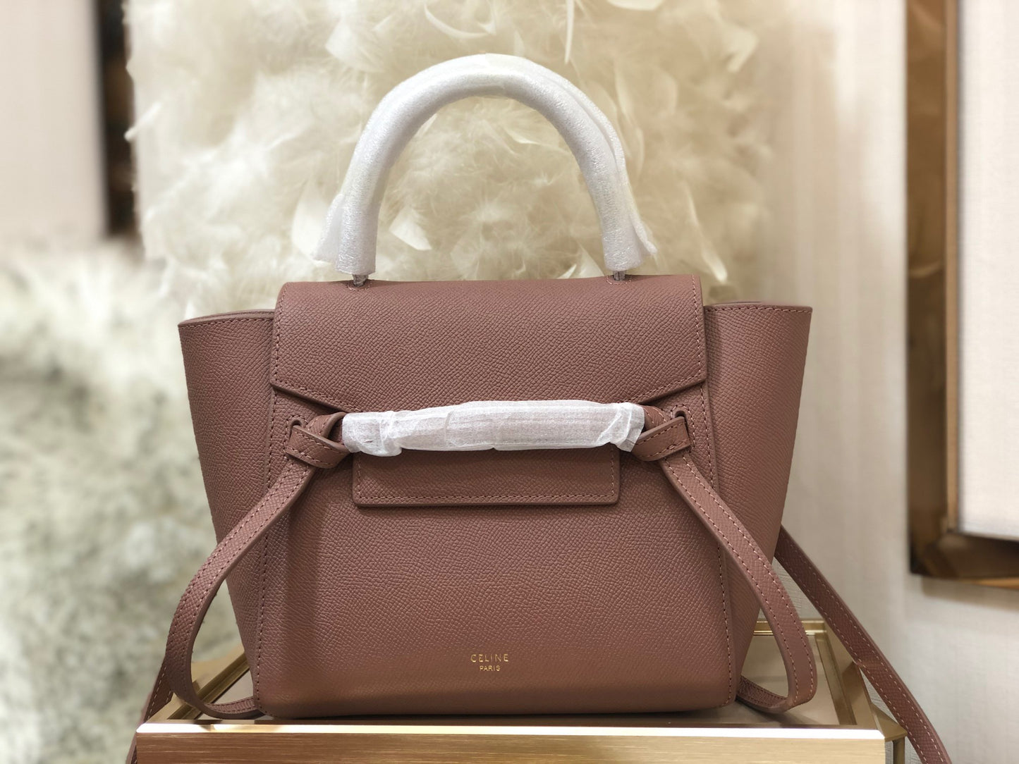 Celine Belt Nano Bag In Bean Paste Powder Grained Calfskin