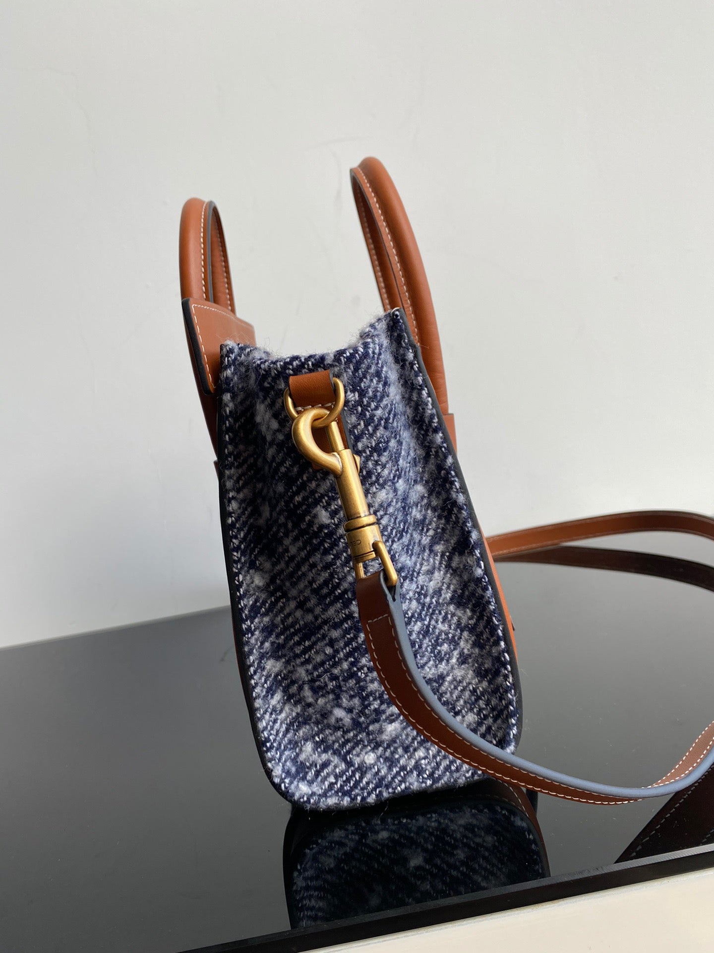 Celine Nano Luggage Tote Bag In Blue With Brown Handle