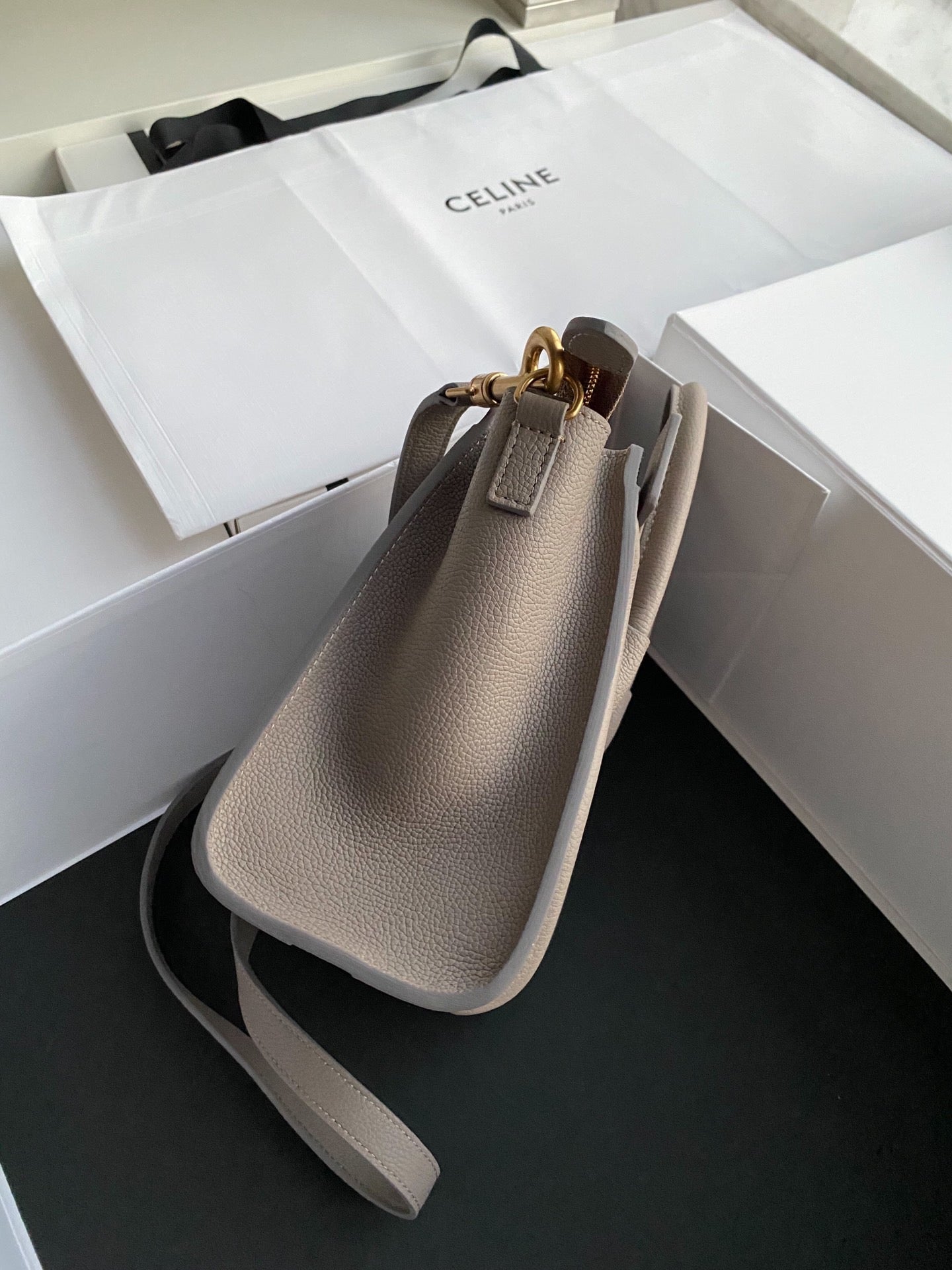 Celine Nano Luggage Tote Bag In Gray Drummed Calfskin