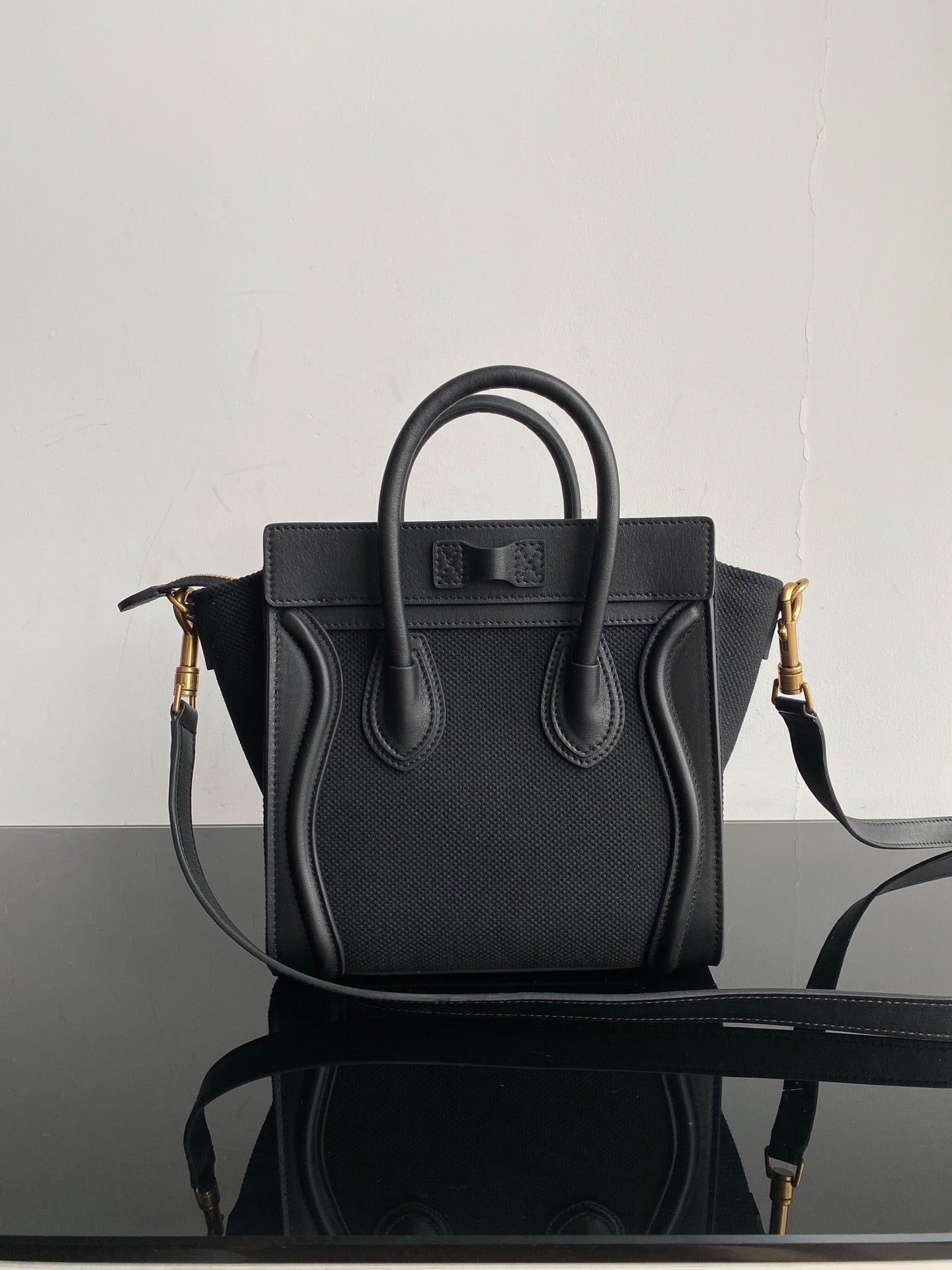 Celine Nano Luggage Tote Bag In Black Drummed Calfskin