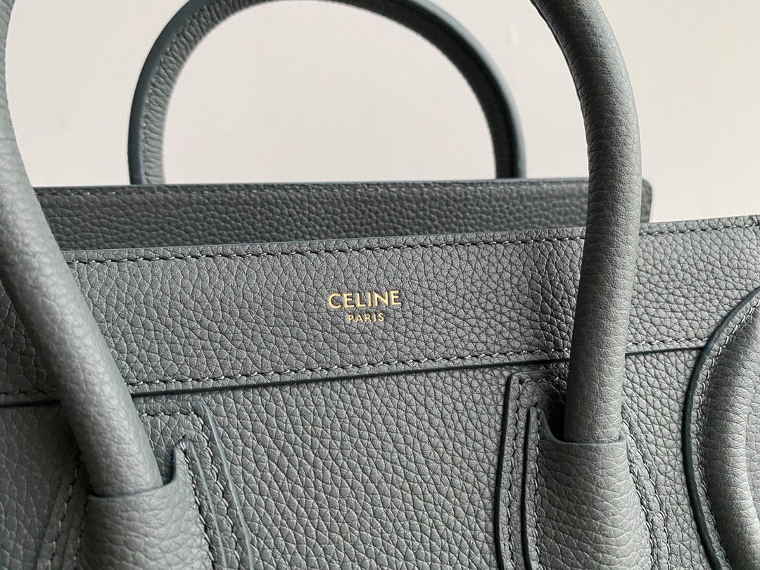 Celine Nano Luggage Tote Bag In Gray Drummed Calfskin