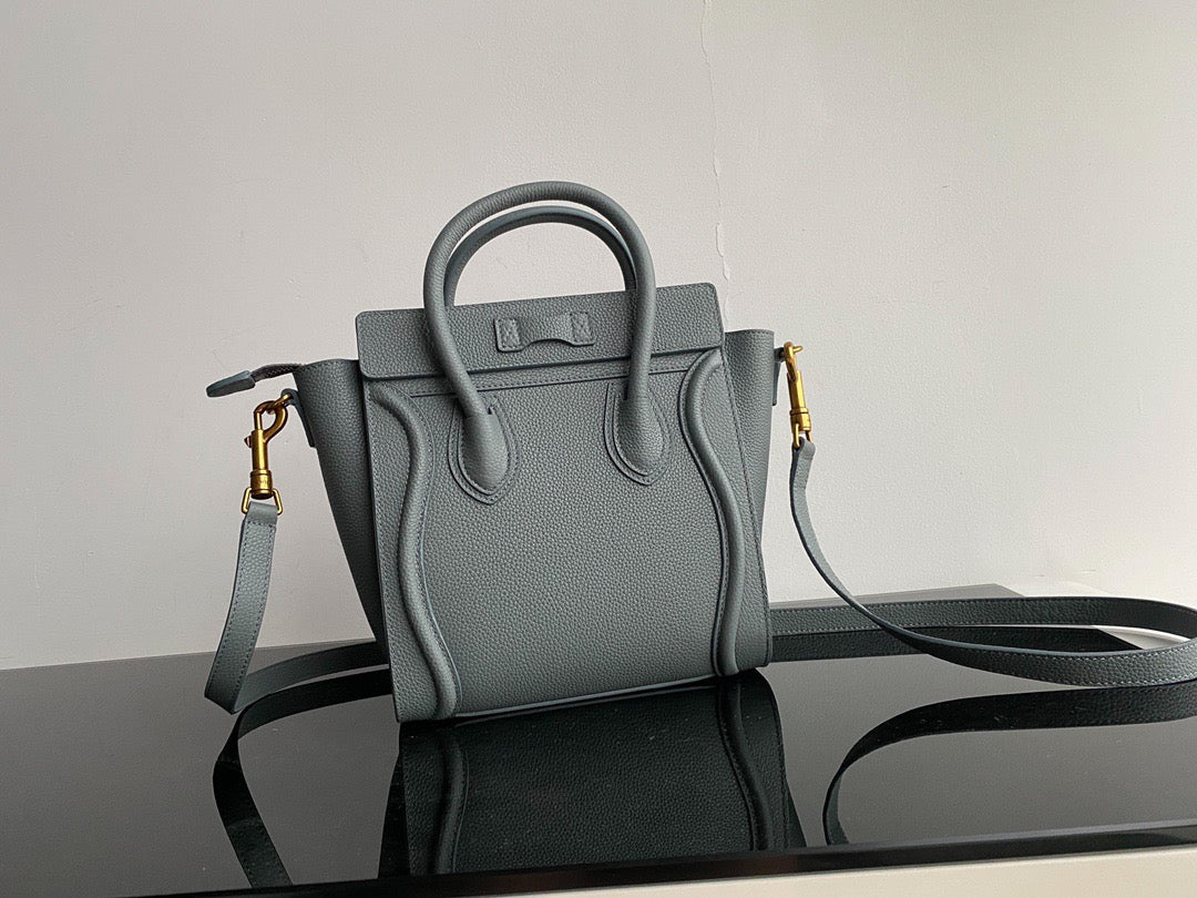 Celine Nano Luggage Tote Bag In Gray Drummed Calfskin