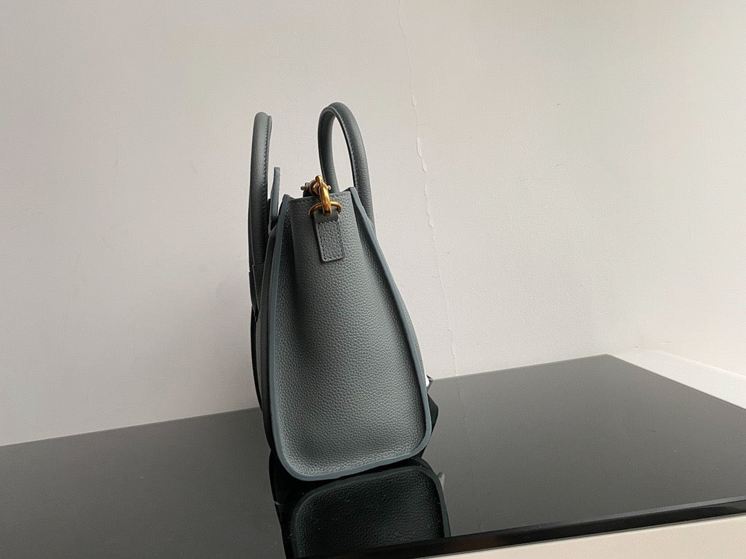 Celine Nano Luggage Tote Bag In Gray Drummed Calfskin