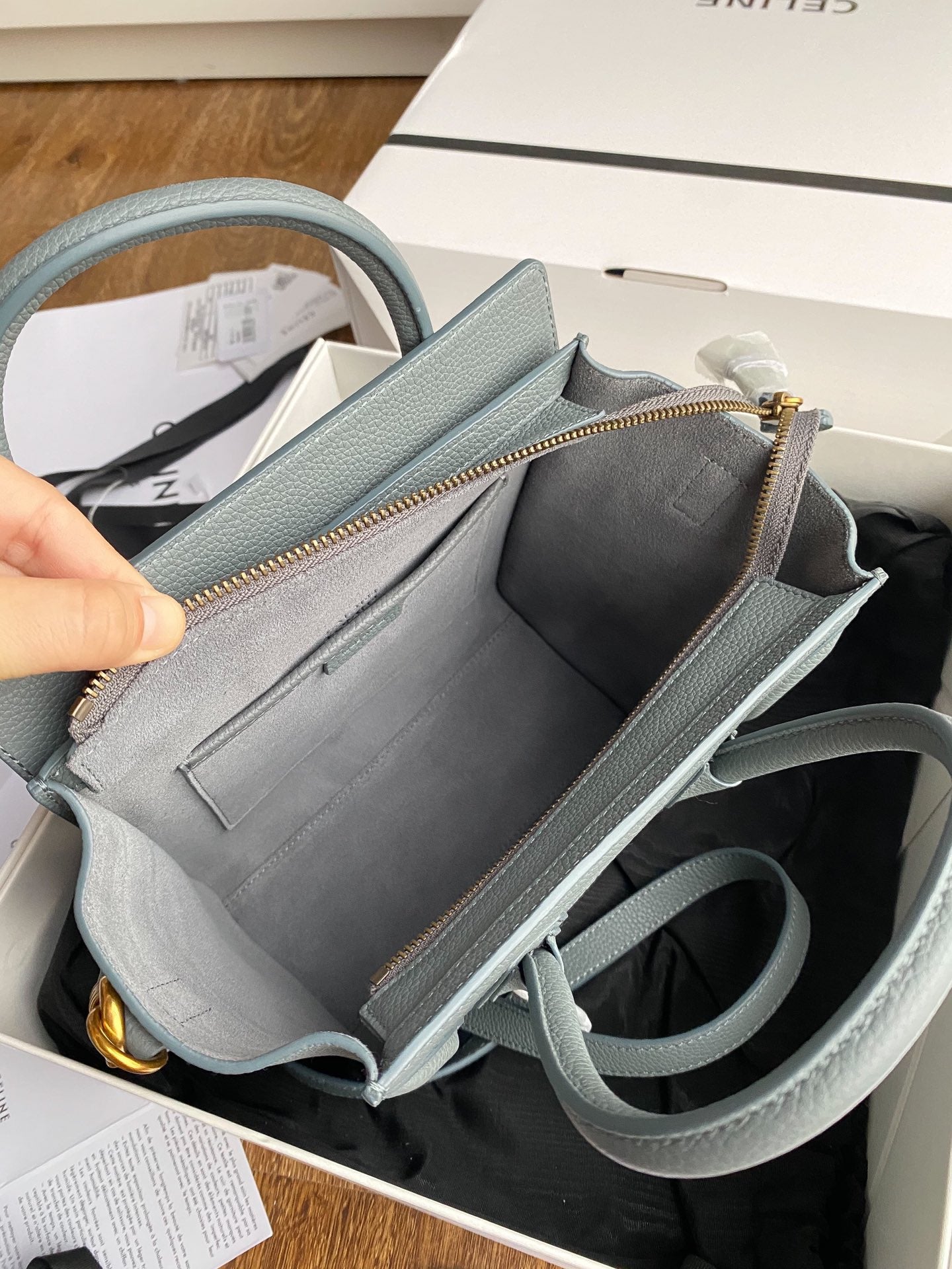 Celine Nano Luggage Tote Bag In Gray Drummed Calfskin