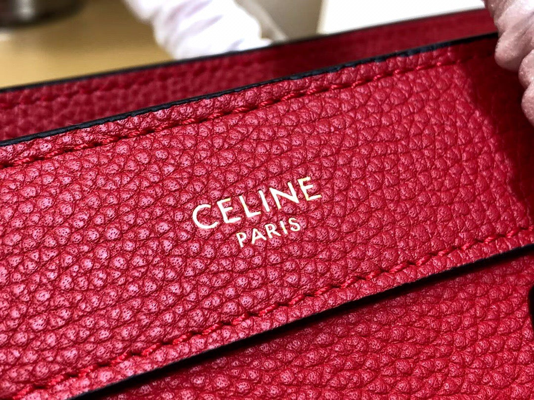 Celine Nano Luggage Tote Bag In Red Drummed Calfskin