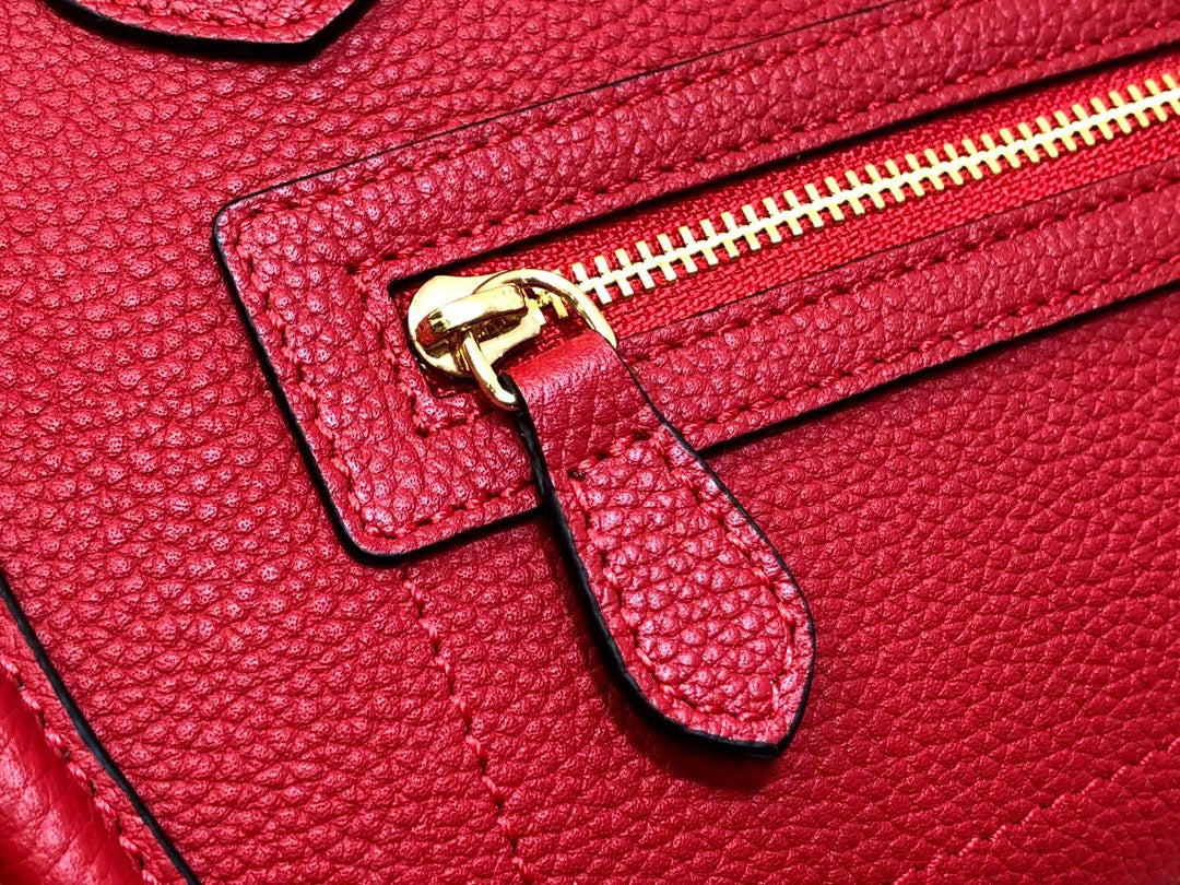 Celine Nano Luggage Tote Bag In Red Drummed Calfskin