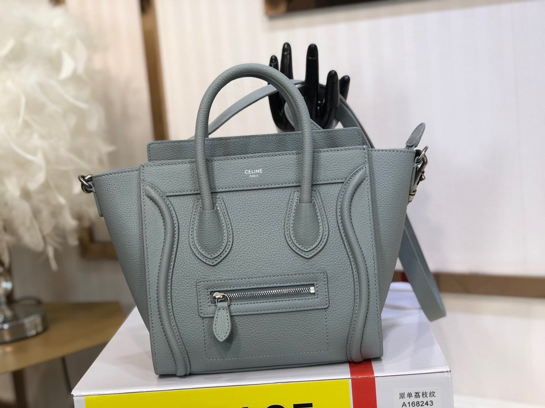 Celine Nano Luggage Tote Bag In Gray Drummed Calfskin