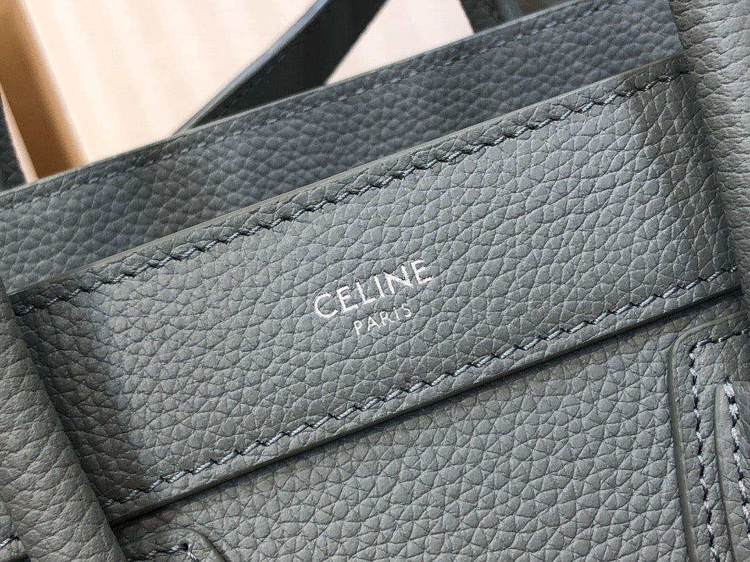 Celine Nano Luggage Tote Bag In Gray Drummed Calfskin