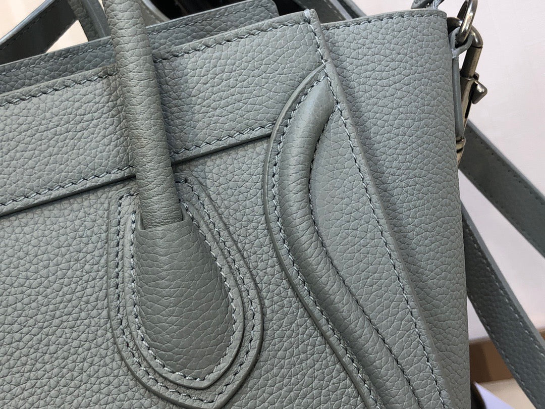 Celine Nano Luggage Tote Bag In Gray Drummed Calfskin