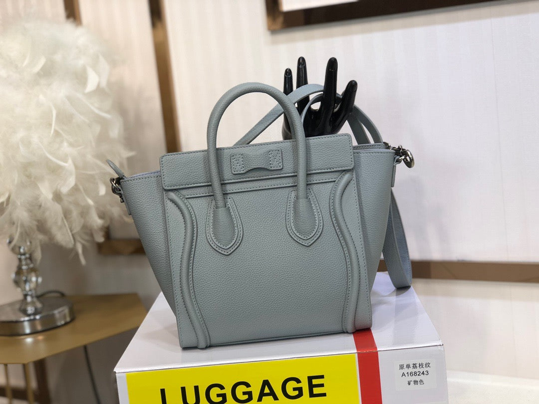 Celine Nano Luggage Tote Bag In Gray Drummed Calfskin