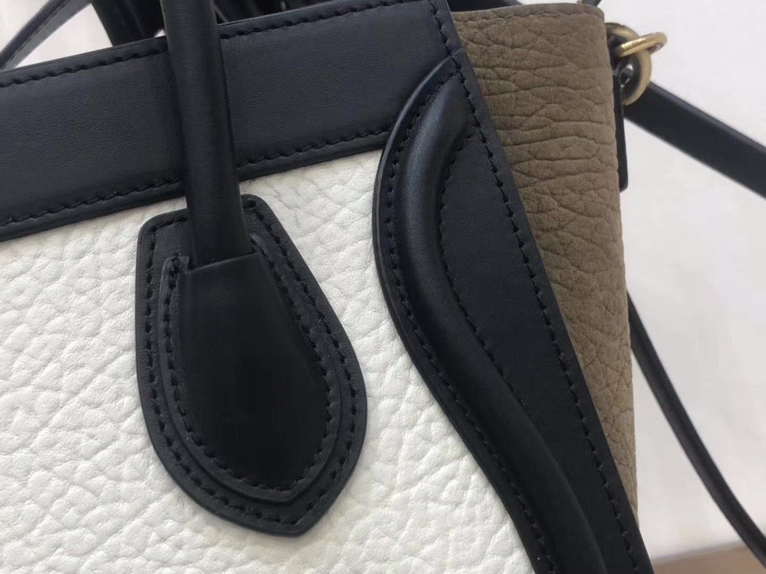 Celine Nano Luggage Tote Bag In Black And White Drummed Calfskin