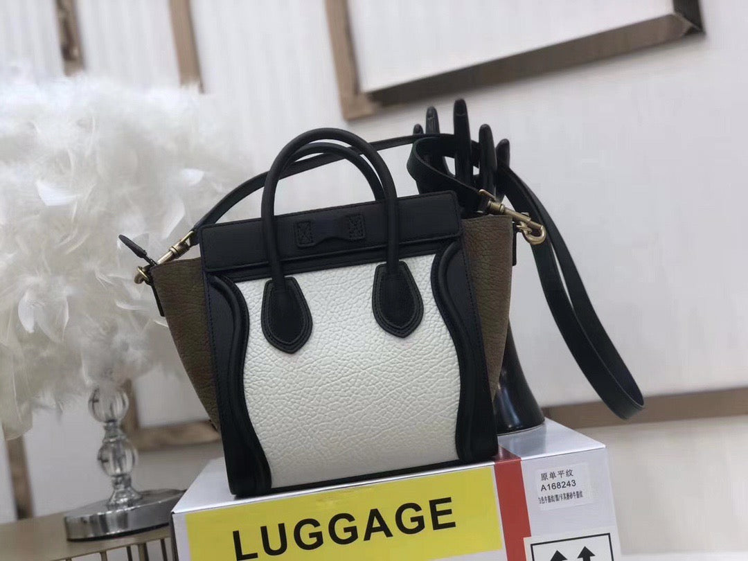 Celine Nano Luggage Tote Bag In Black And White Drummed Calfskin