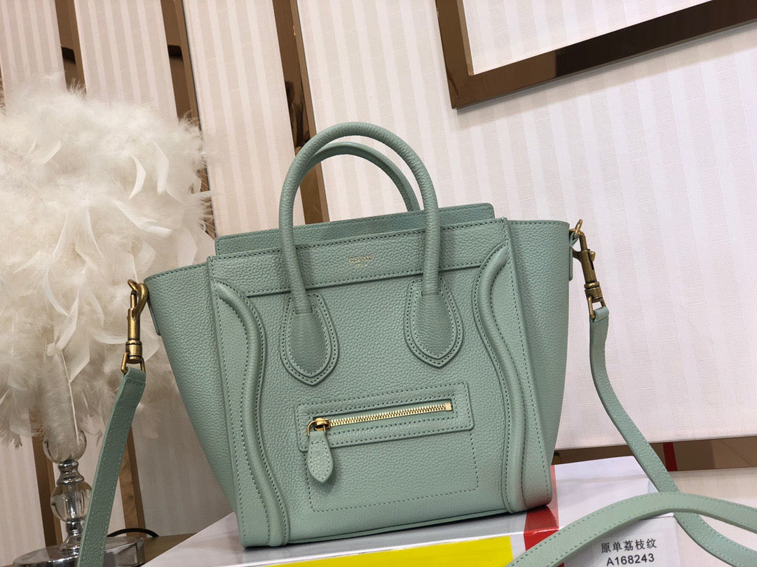 Celine Nano Luggage Tote Bag In Light Green Drummed Calfskin