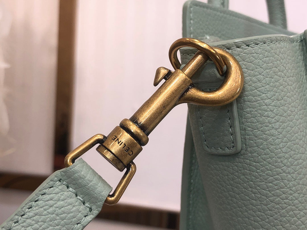 Celine Nano Luggage Tote Bag In Light Green Drummed Calfskin