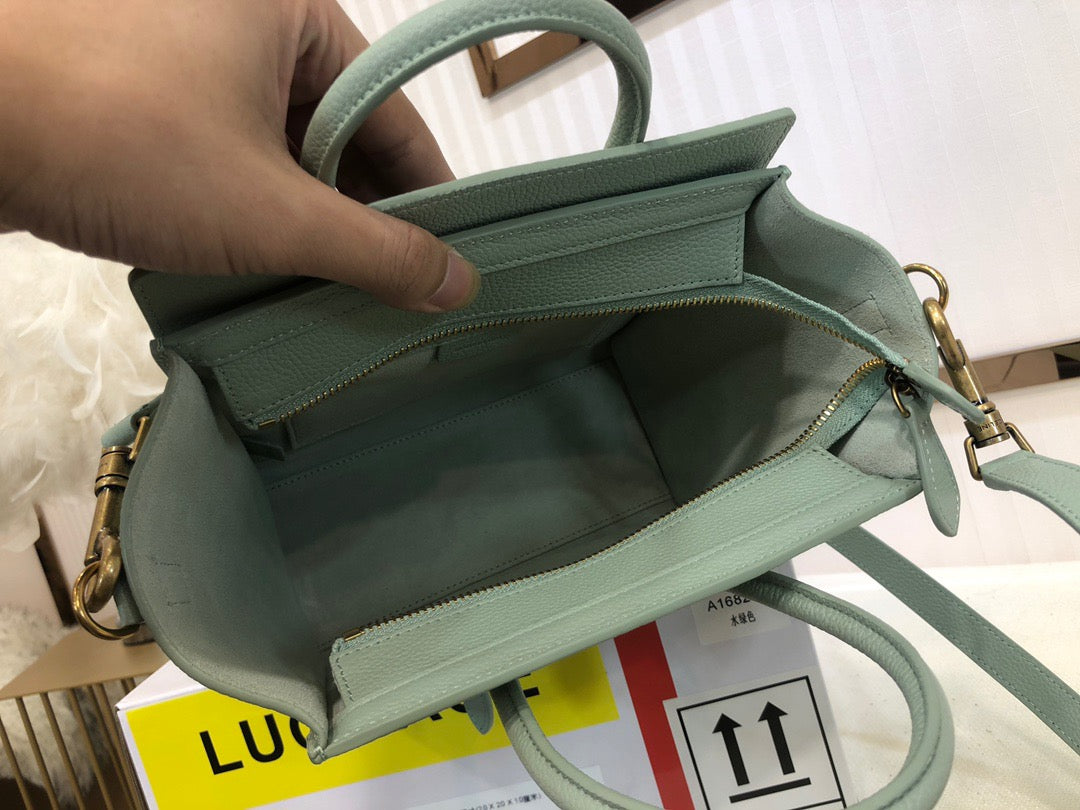 Celine Nano Luggage Tote Bag In Light Green Drummed Calfskin