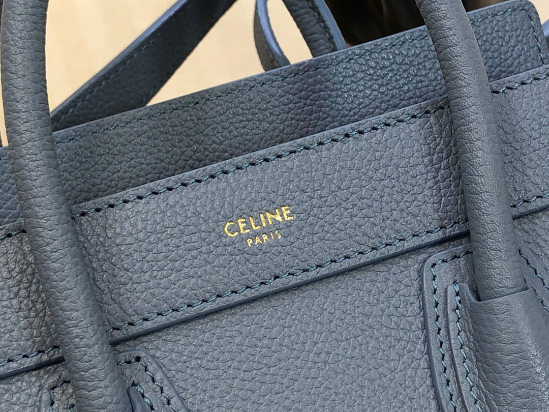 Celine Nano Luggage Tote Bag In Blue Drummed Calfskin