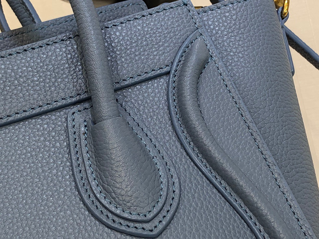 Celine Nano Luggage Tote Bag In Blue Drummed Calfskin