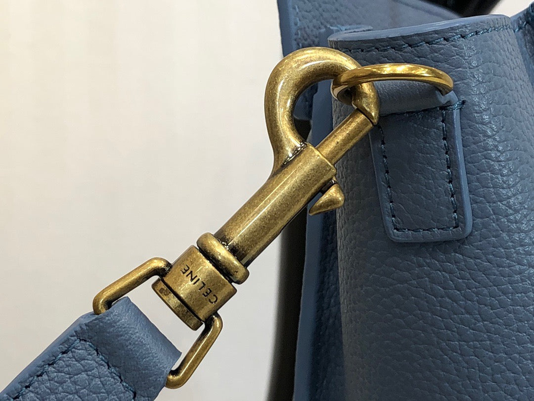 Celine Nano Luggage Tote Bag In Blue Drummed Calfskin