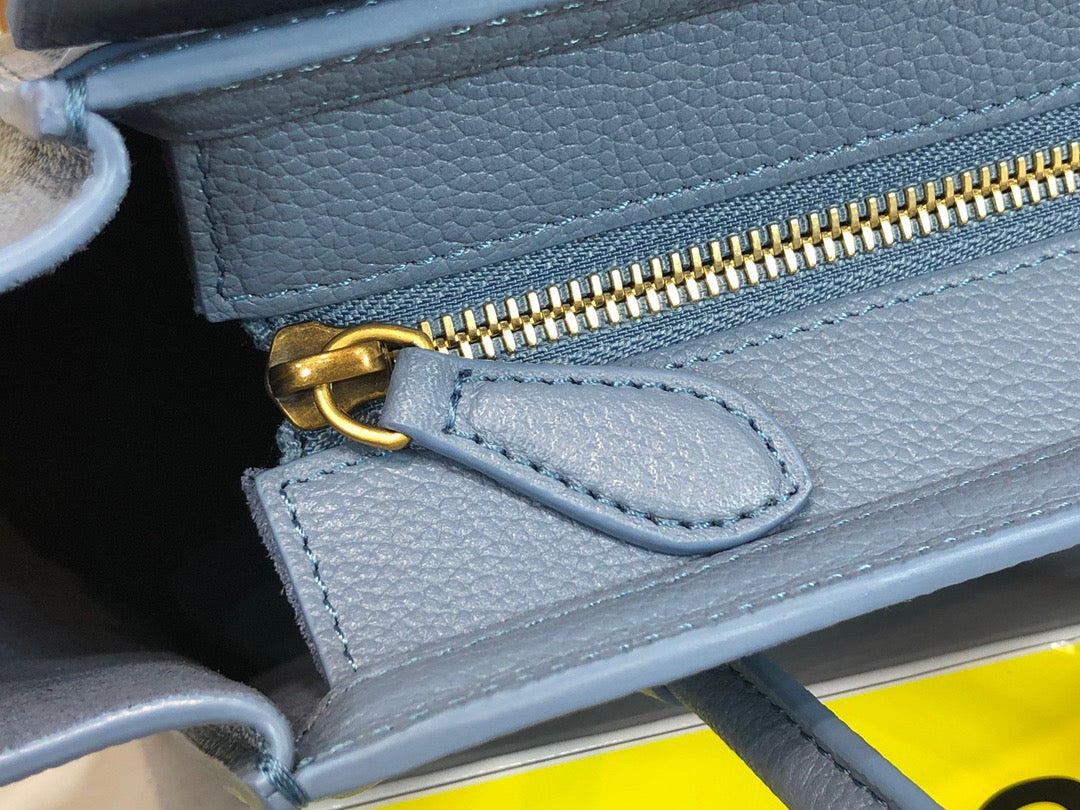 Celine Nano Luggage Tote Bag In Blue Drummed Calfskin