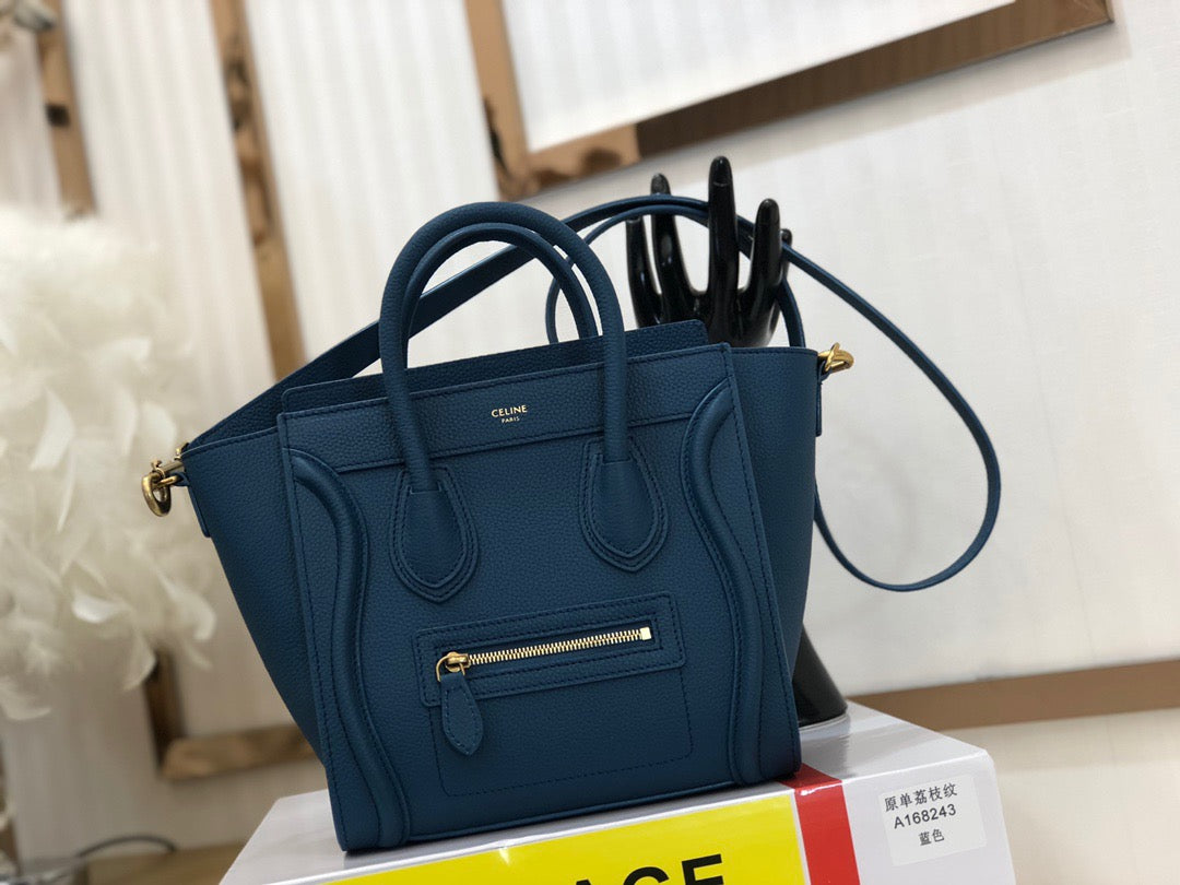 Celine Nano Luggage Tote Bag In Dark Blue Drummed Calfskin