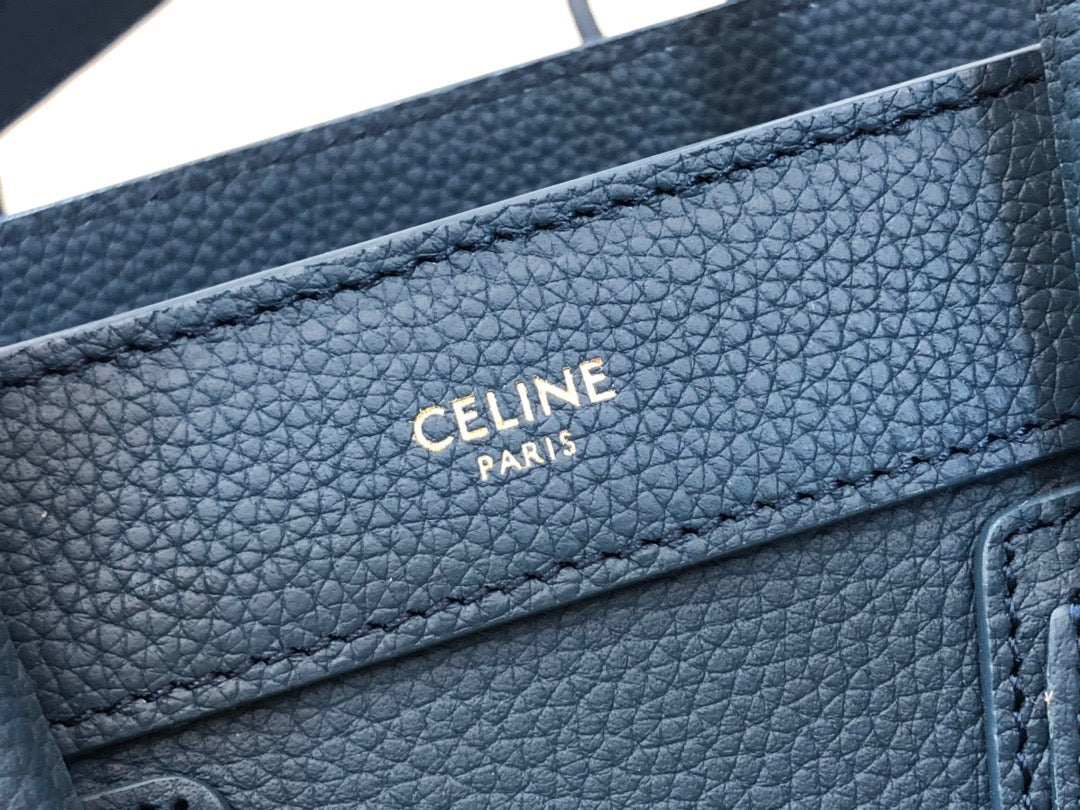 Celine Nano Luggage Tote Bag In Dark Blue Drummed Calfskin